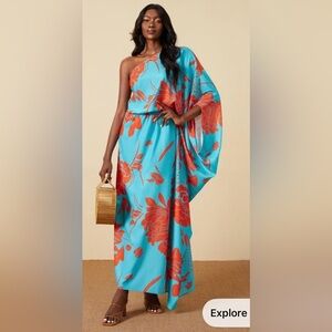 STYLEWE Blue and Orange Floral Dress